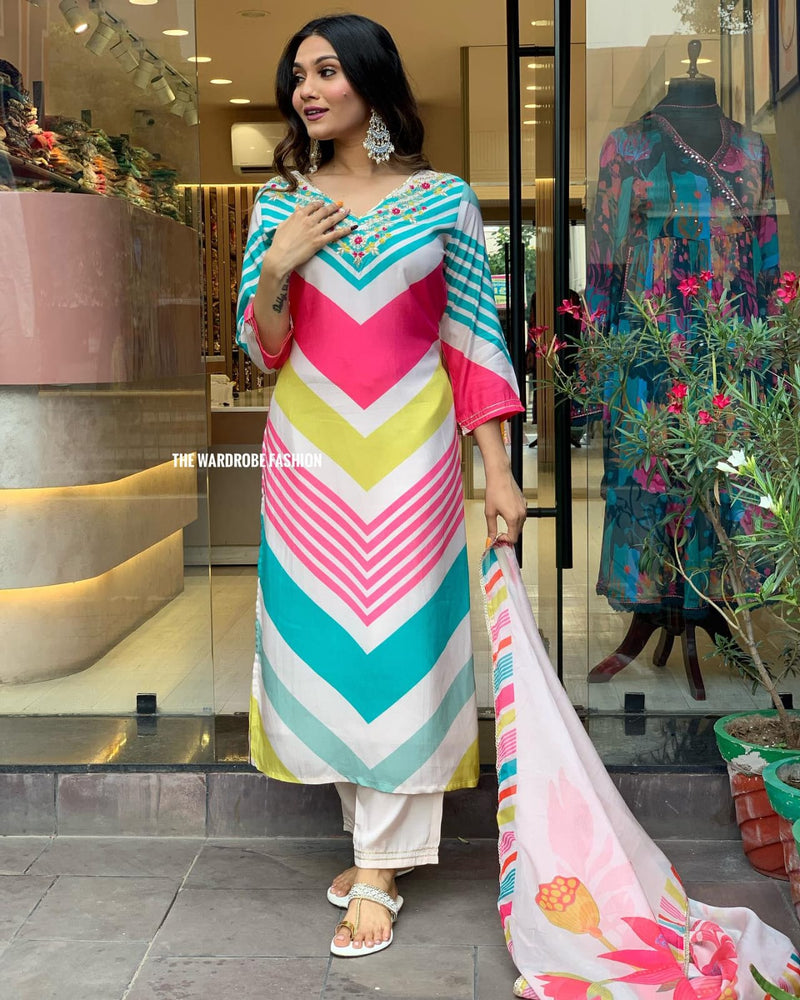 Biba Leriya Petten Multi Colour Women Kurta Set