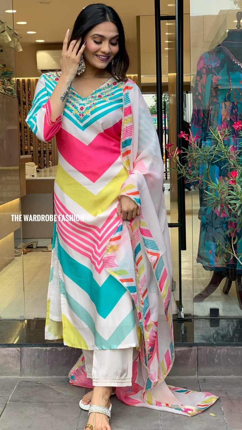 Biba Leriya Petten Multi Colour Women Kurta Set
