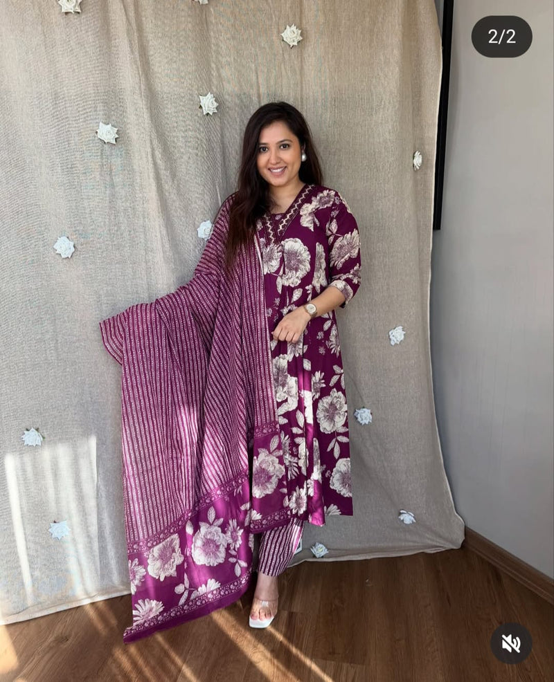 Biba Purple Floral Print Kurta Set