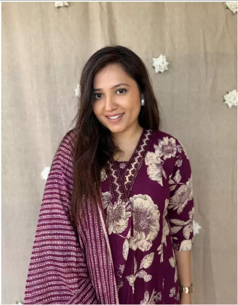 Biba Purple Floral Print Kurta Set