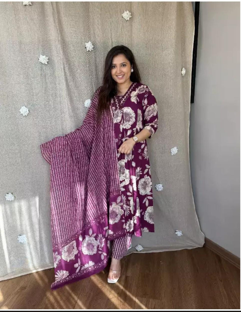Biba Purple Floral Print Kurta Set