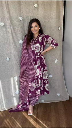 Biba Purple Floral Print Kurta Set